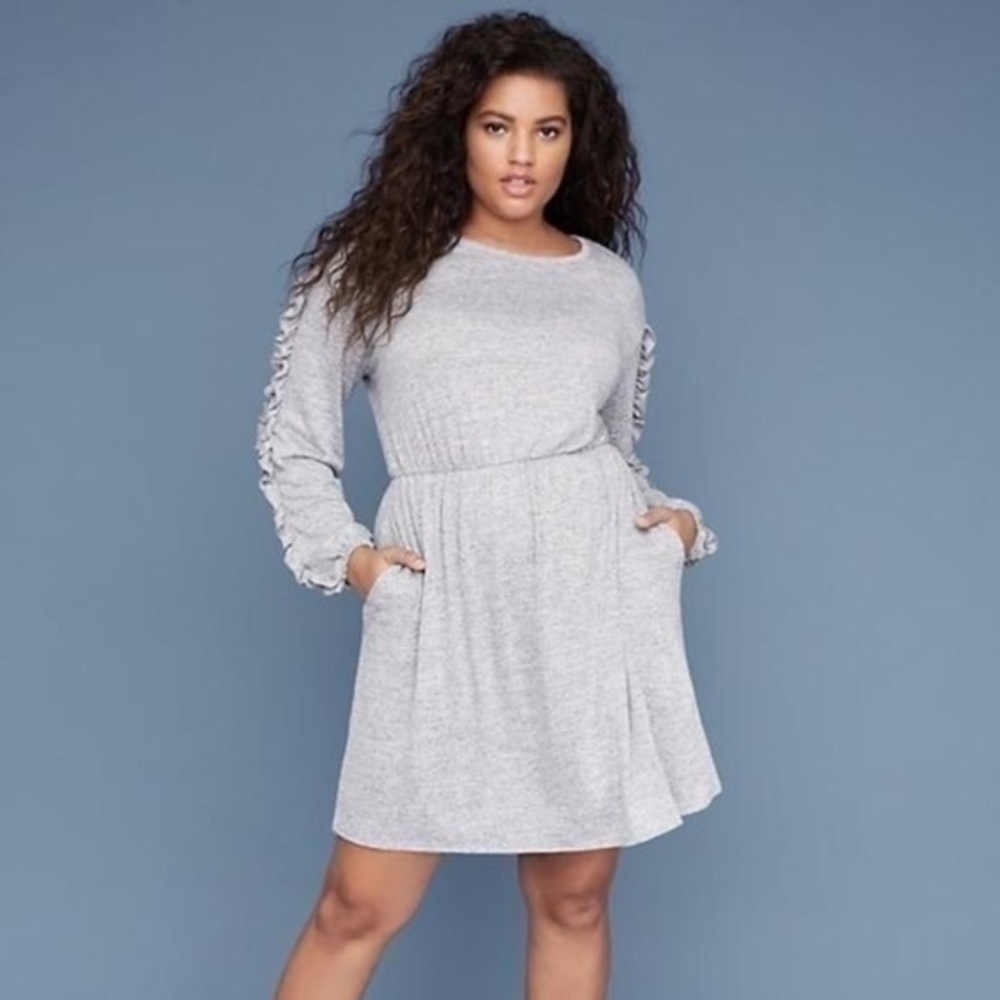 Lane Bryant heather gray ruffle sleeve sweater dress 18/20